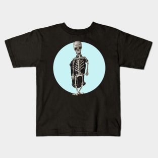 Halloween, Trick or Treat Mr. Bones Skeleton - Pale Blue and Black Kids T-Shirt